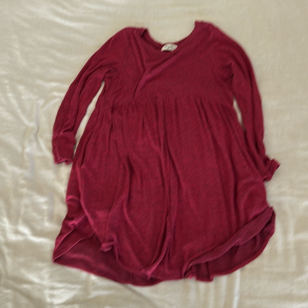 Burgundy long sleeve empire waist scoop neck midi dress sz s